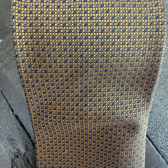 BRIONI Handmade Italian Seta Silk Tue Gold With Blue Detailing 58.5” Luxury - Picture 2 of 7